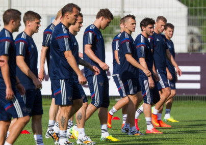 Тренировка сборной России перед матчем со Слоавкией