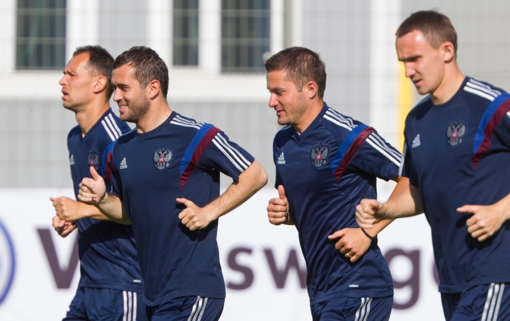Тренировка сборной России перед матчем со Слоавкией