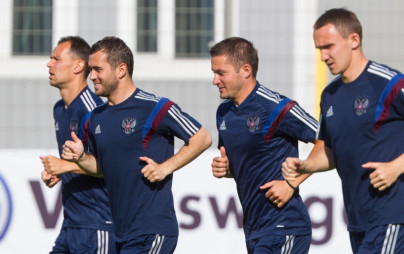 Тренировка сборной России перед матчем со Слоавкией
