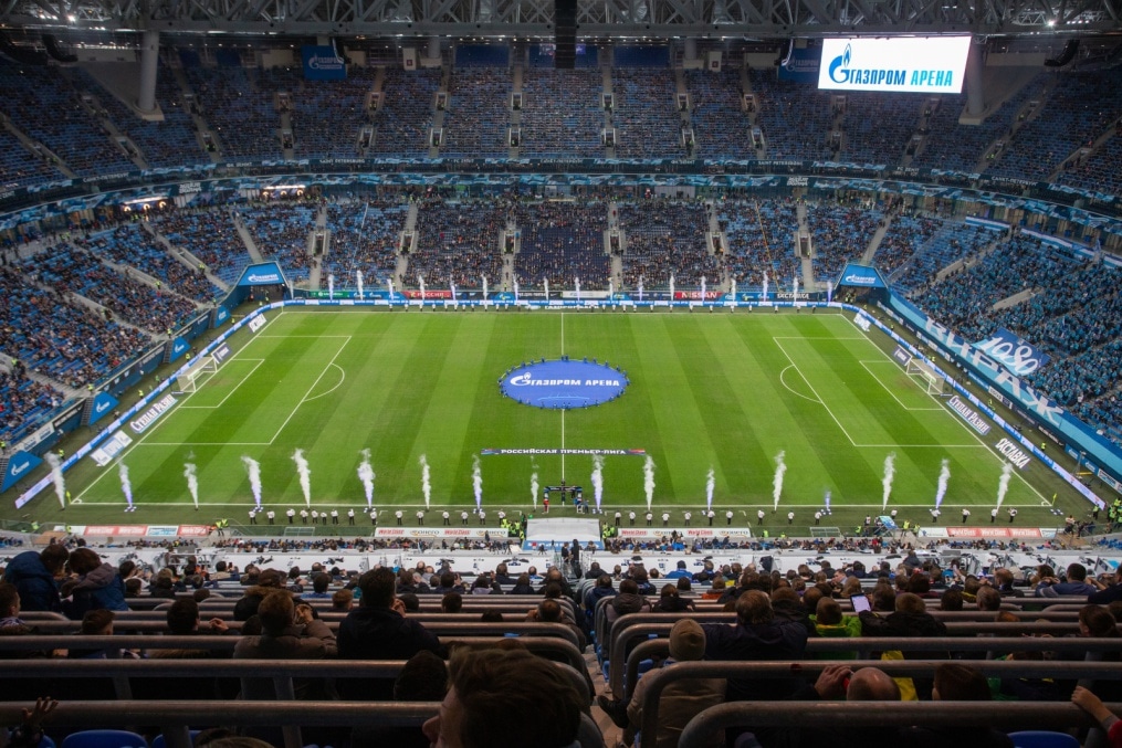 Церемония презентации нового наименования стадиона — «Газпром Арена» перед началом матча «Зенит» — «Рубин»