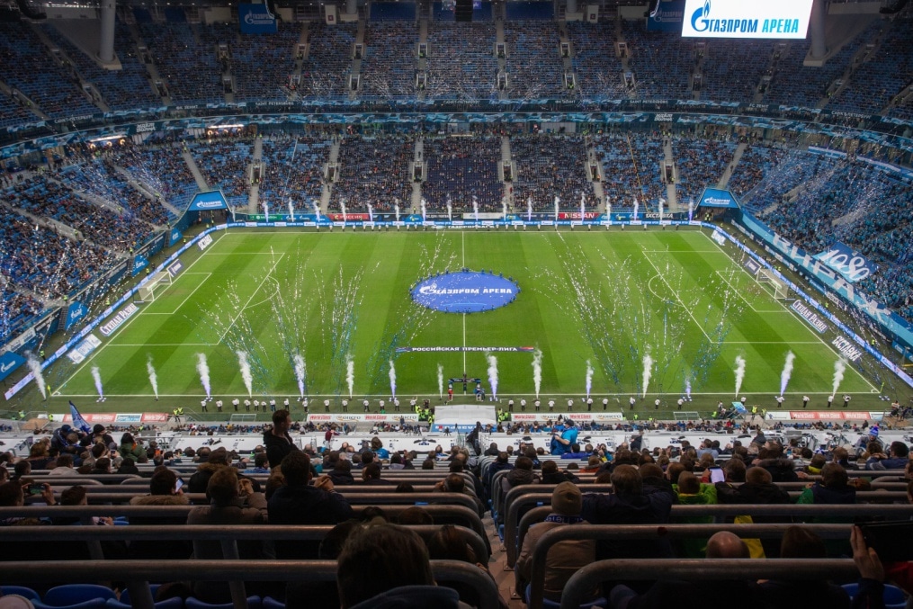 Церемония презентации нового наименования стадиона — «Газпром Арена» перед началом матча «Зенит» — «Рубин»