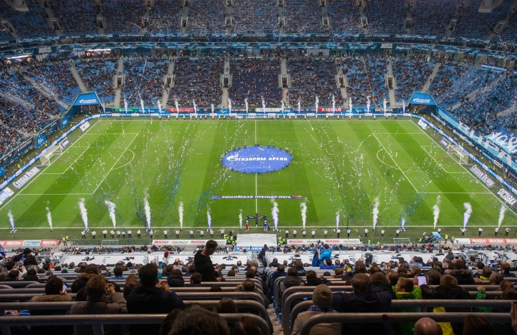 Церемония презентации нового наименования стадиона — «Газпром Арена» перед началом матча «Зенит» — «Рубин»