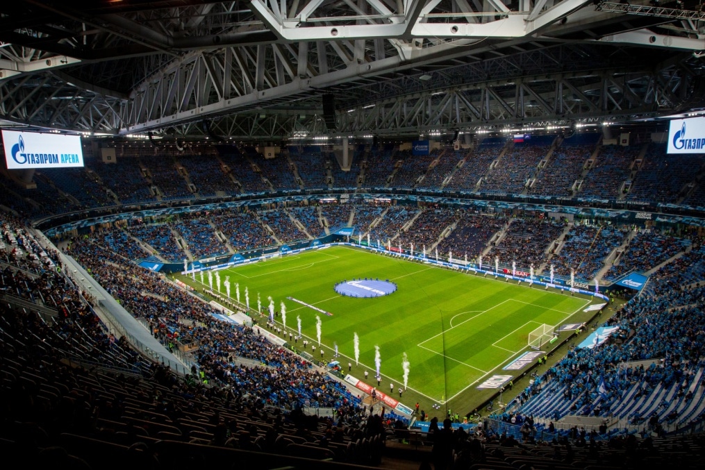 Церемония презентации нового наименования стадиона — «Газпром Арена» перед началом матча «Зенит» — «Рубин»