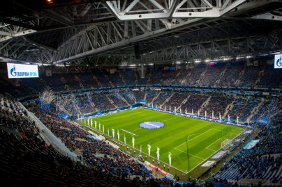 Церемония презентации нового наименования стадиона — «Газпром Арена» перед началом матча «Зенит» — «Рубин»