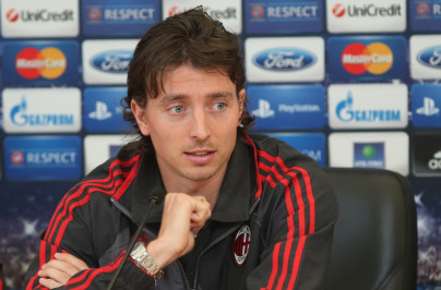 Defender' Milan 'Riccardo Montolivo during a press conference ahead of the UEFA Champions League 2012/13, «Zenit» — «Milan»