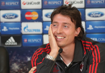 Defender' Milan 'Riccardo Montolivo during a press conference ahead of the UEFA Champions League 2012/13, «Zenit» — «Milan»