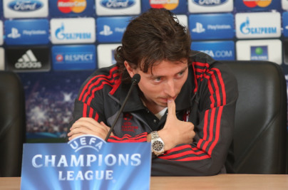 Defender' Milan 'Riccardo Montolivo during a press conference ahead of the UEFA Champions League 2012/13, «Zenit» — «Milan»