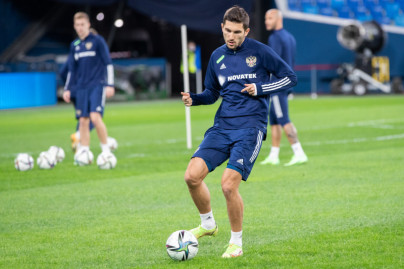 Тренировка сборной России перед матчем с Кипром