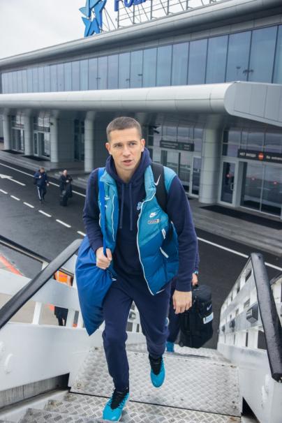 Команда «Зенит» перед вылетом на матч с «Краснодаром»