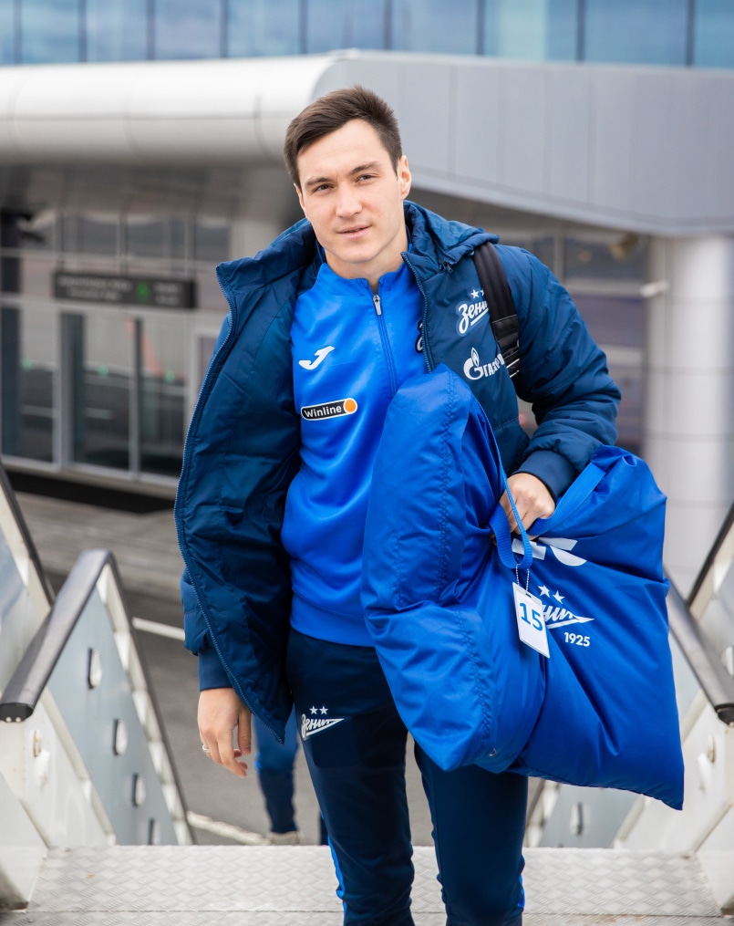 Команда «Зенит» перед вылетом на матч с «Краснодаром»