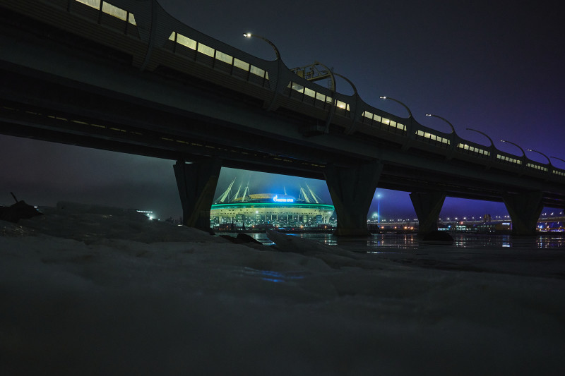 Подсветка «Газпром Арены»: «Ленточка Ленинградской Победы»