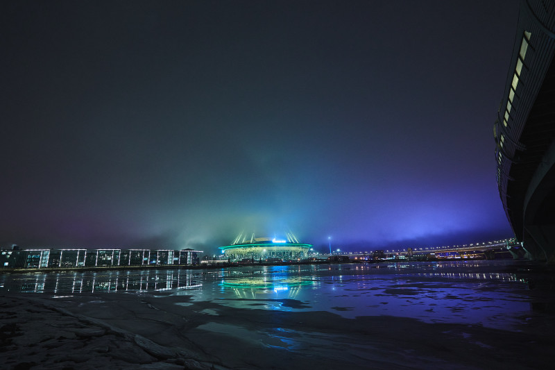 Подсветка «Газпром Арены»: «Ленточка Ленинградской Победы»