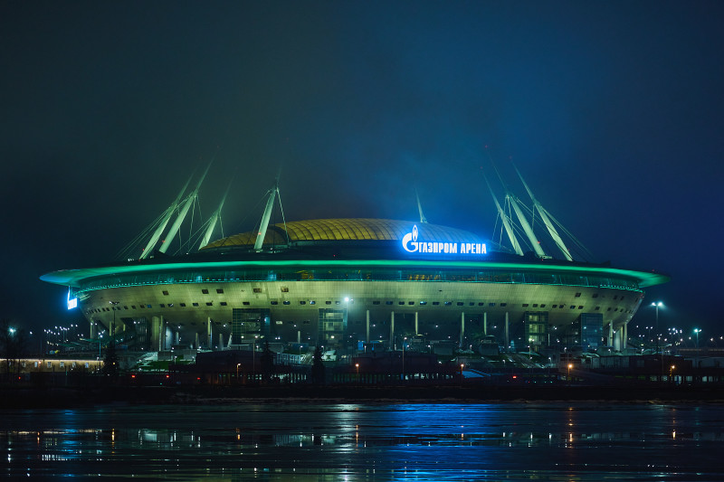 Подсветка «Газпром Арены»: «Ленточка Ленинградской Победы»