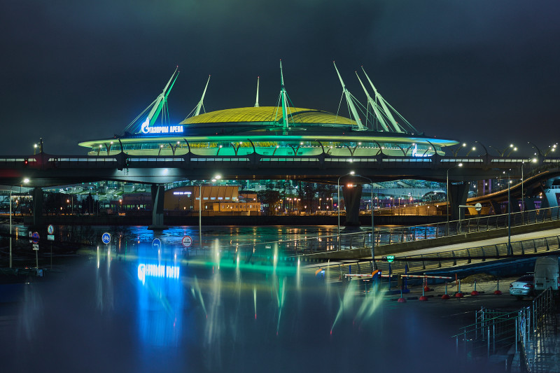 Подсветка «Газпром Арены»: «Ленточка Ленинградской Победы»