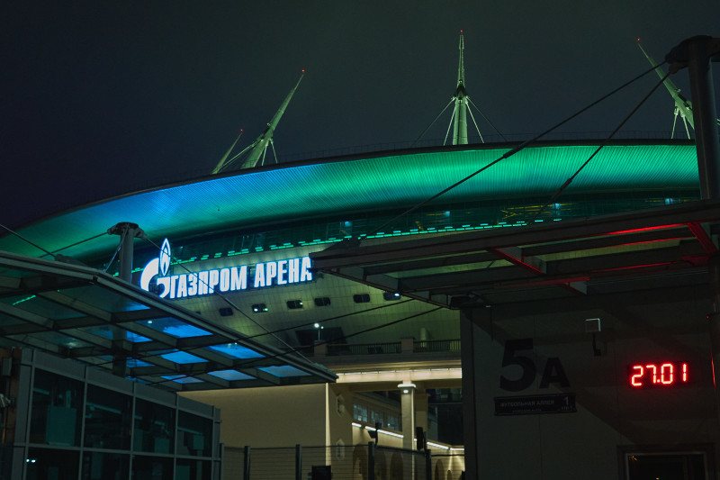 Подсветка «Газпром Арены»: «Ленточка Ленинградской Победы»