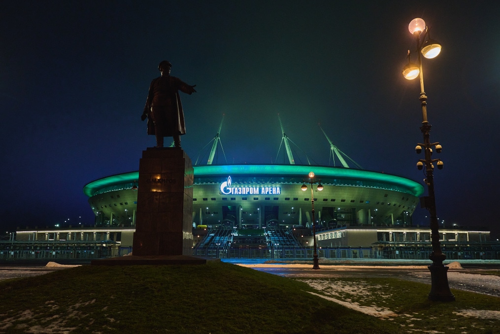 Подсветка «Газпром Арены»: «Ленточка Ленинградской Победы»