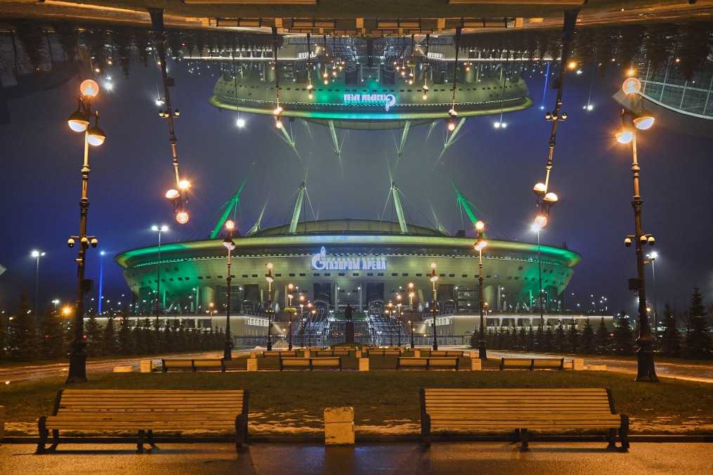 Подсветка «Газпром Арены»: «Ленточка Ленинградской Победы»