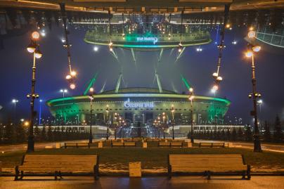 Подсветка «Газпром Арены»: «Ленточка Ленинградской Победы»