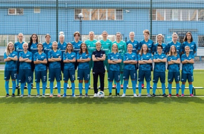 Общекомандная фотосессия женской футбольной команды «Зенит» сезона 2020 года